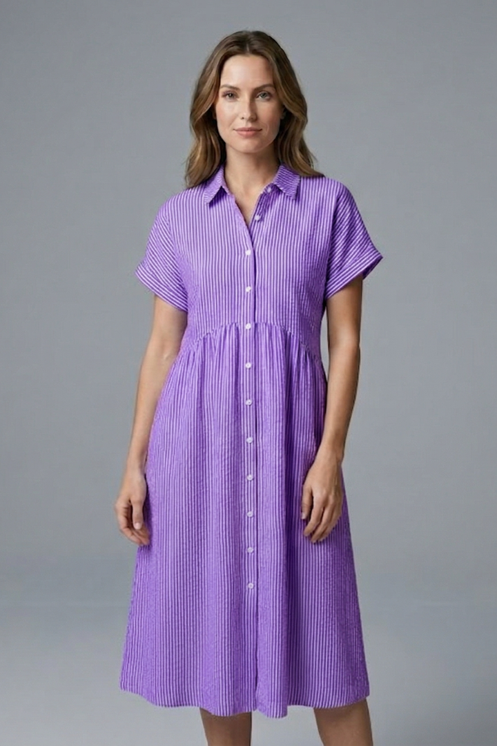 Women’s Midi Dress with Collar and Button Front