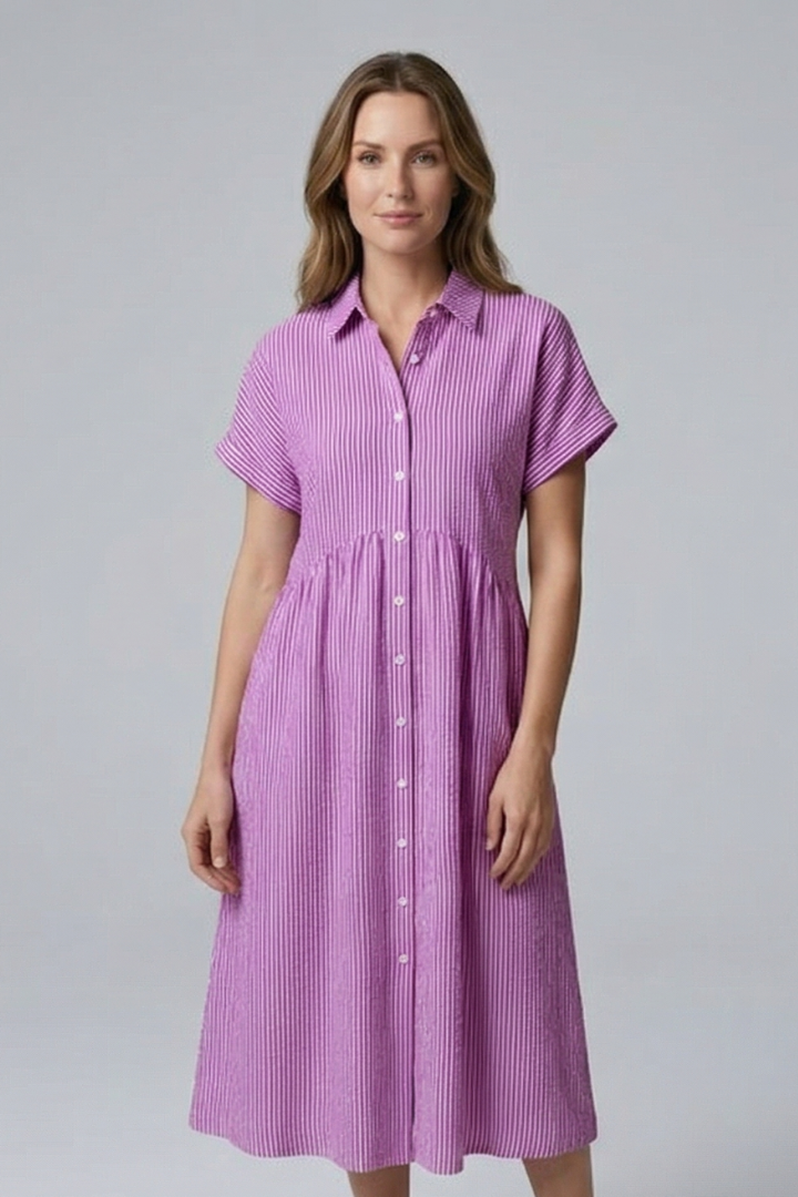 Women’s Midi Dress with Collar and Button Front