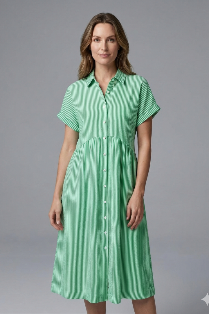 Women’s Midi Dress with Collar and Button Front