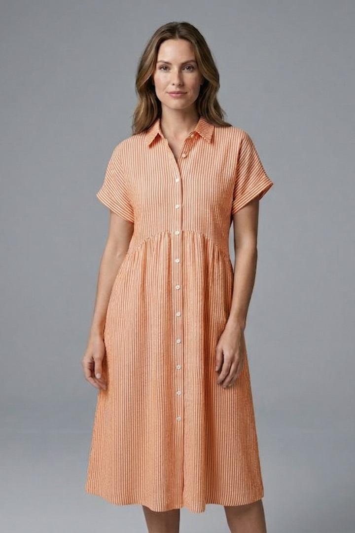 Women’s Midi Dress with Collar and Button Front