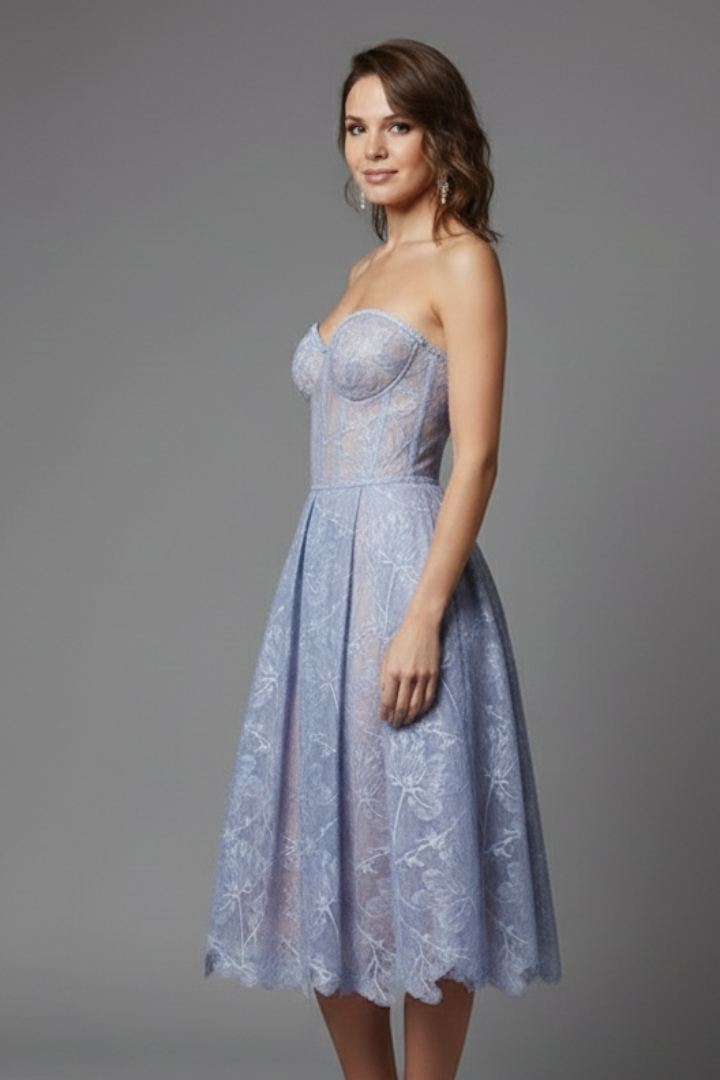 Women’s Midi Dress with Corset Bodice and Lace Skirt