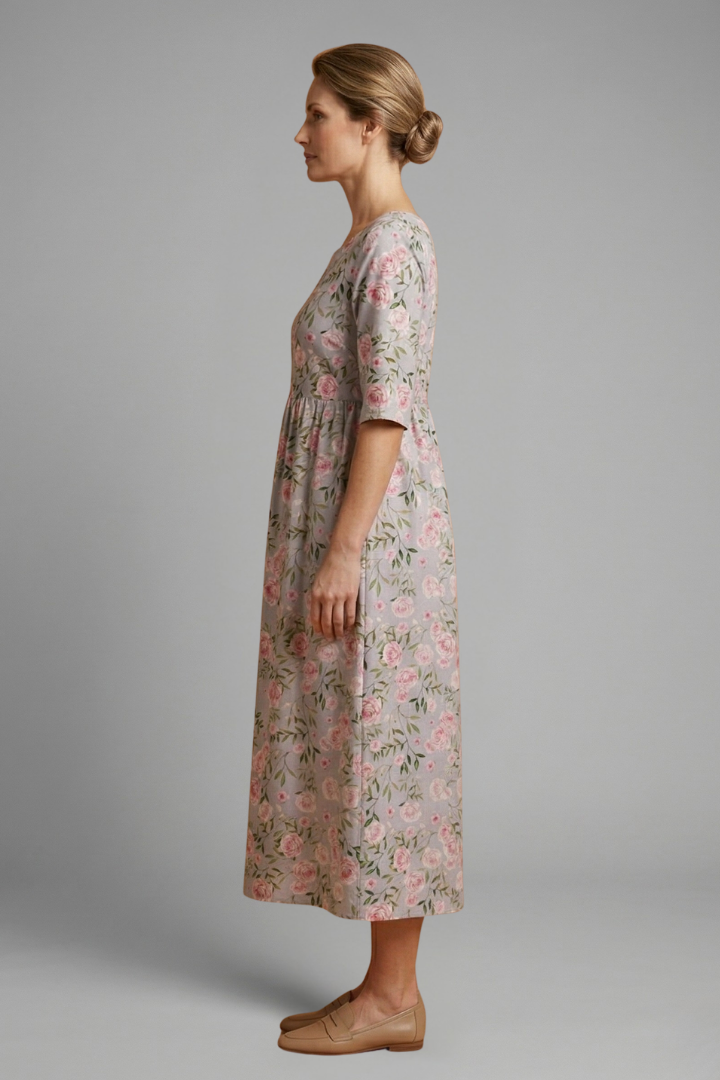 Women’s Midi Dress with Embroidered Detail and Relaxed Fit