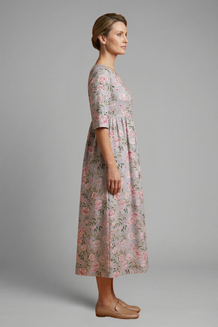 Women’s Midi Dress with Embroidered Detail and Relaxed Fit
