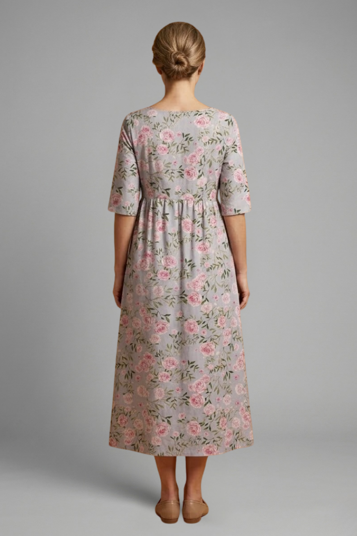 Women’s Midi Dress with Embroidered Detail and Relaxed Fit