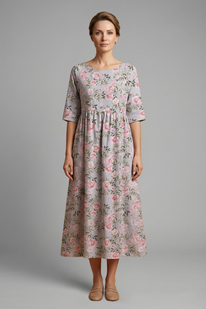 Women’s Midi Dress with Embroidered Detail and Relaxed Fit