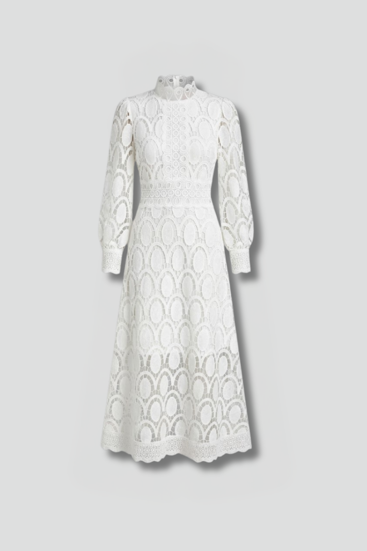 Women’s Midi Dress with Lace Detailing and Fitted Waist