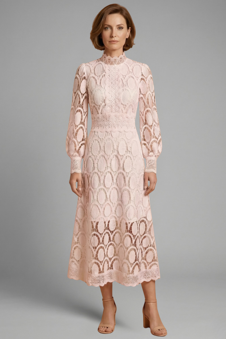 Women’s Midi Dress with Lace Detailing and Fitted Waist