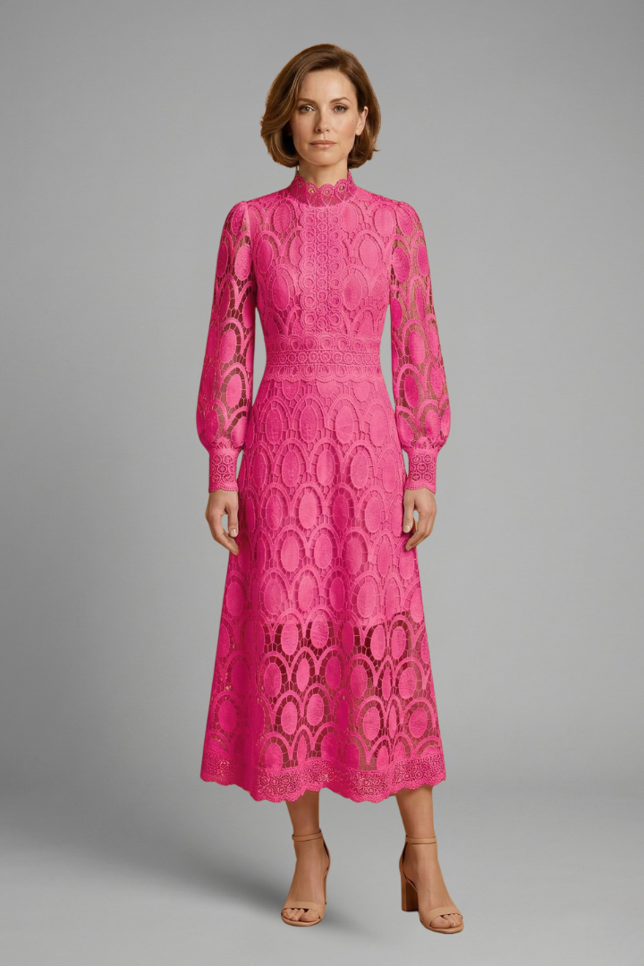 Women’s Midi Dress with Lace Detailing and Fitted Waist