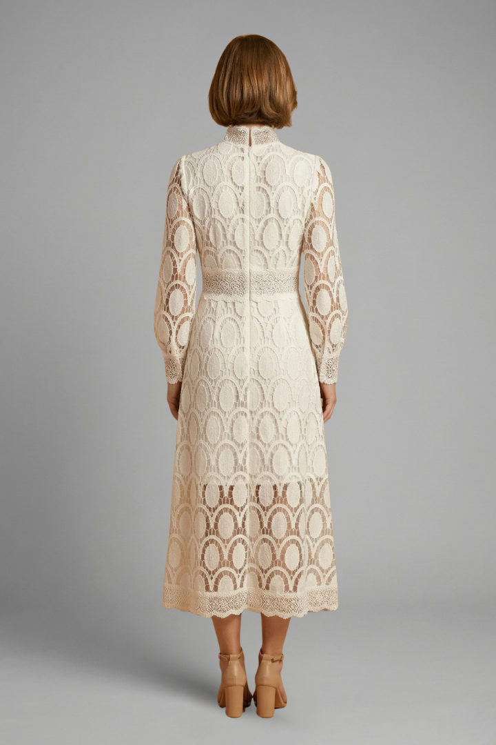 Women’s Midi Dress with Lace Detailing and Fitted Waist