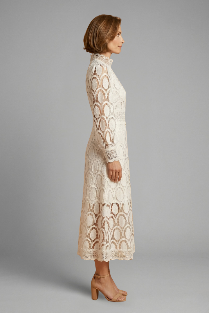 Women’s Midi Dress with Lace Detailing and Fitted Waist
