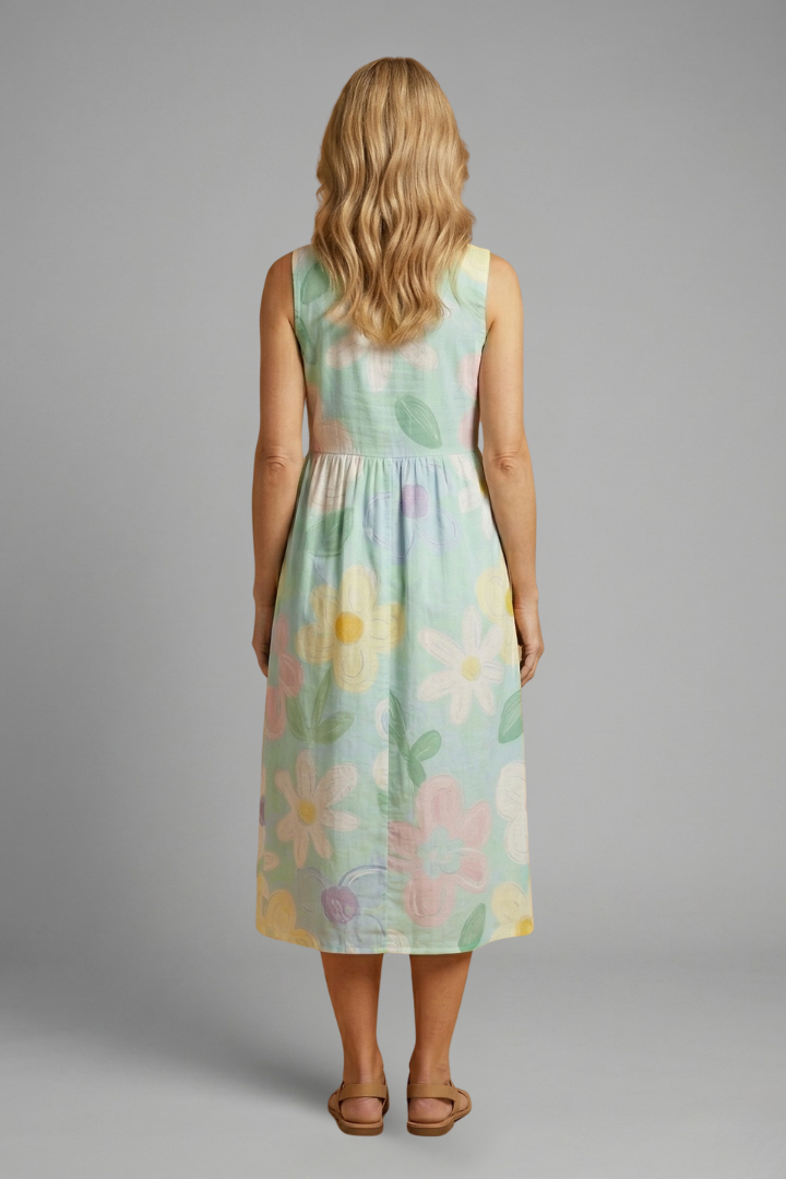 Women’s Midi Dress with Sleeveless Design and Floral Pattern