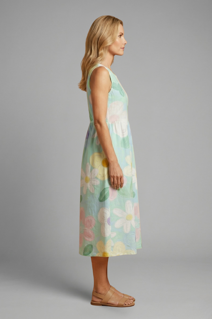 Women’s Midi Dress with Sleeveless Design and Floral Pattern