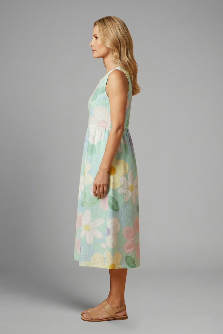 Women’s Midi Dress with Sleeveless Design and Floral Pattern