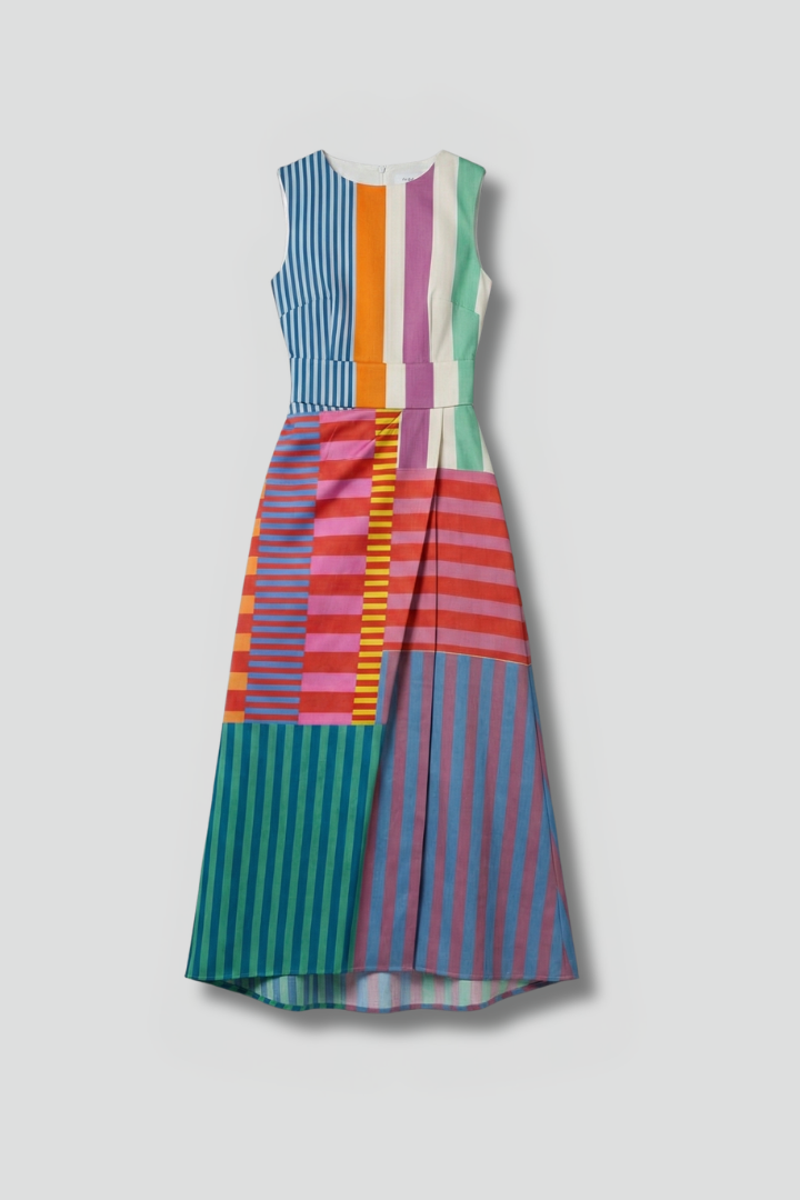 Women’s Midi Dress with Sleeveless Design and Striped Pattern