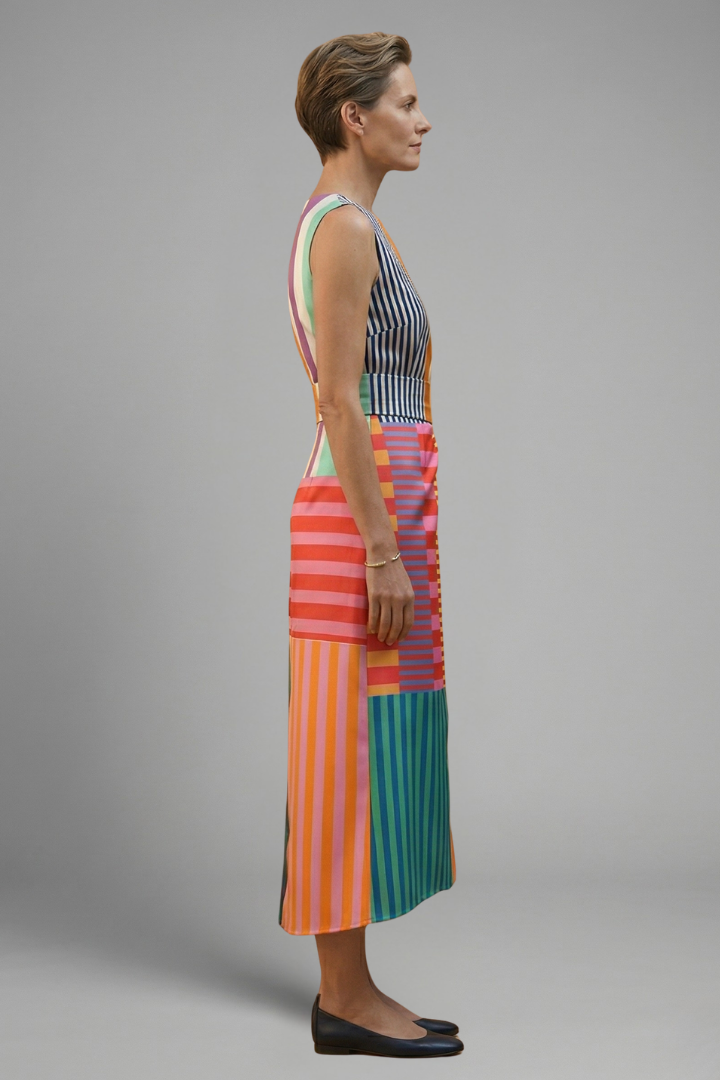 Women’s Midi Dress with Sleeveless Design and Striped Pattern