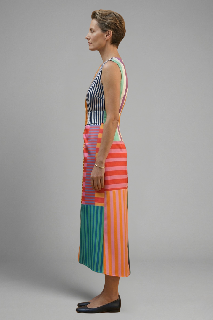 Women’s Midi Dress with Sleeveless Design and Striped Pattern