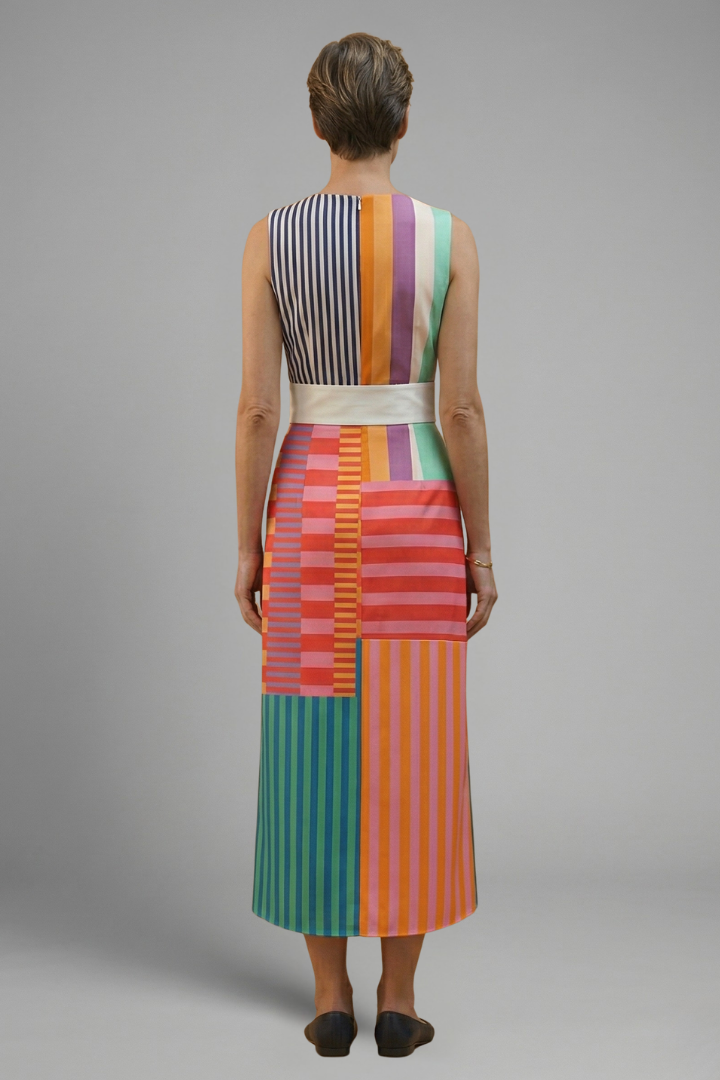Women’s Midi Dress with Sleeveless Design and Striped Pattern