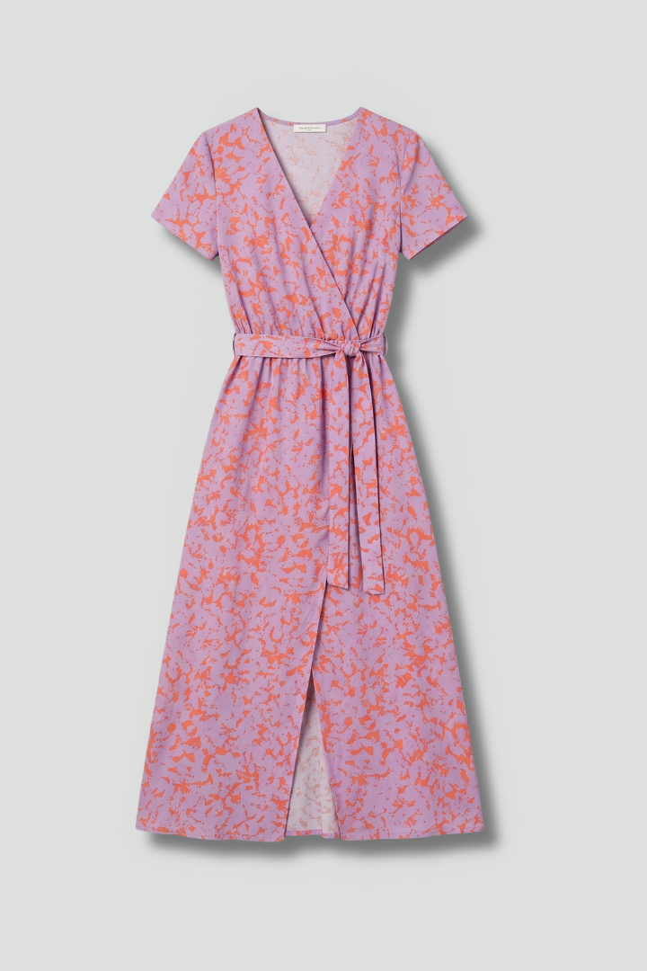 Women’s Midi Dress with Wrap Front and Tie Waist