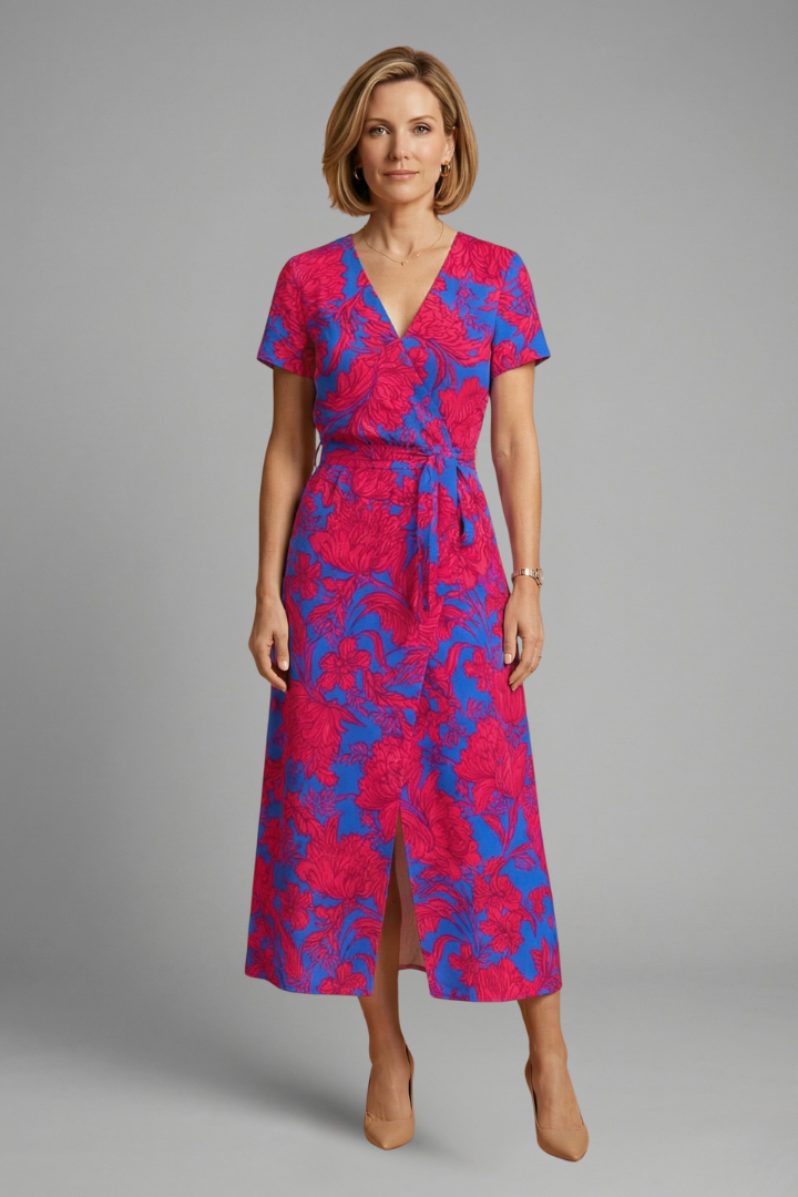 Women’s Midi Dress with Wrap Front and Tie Waist