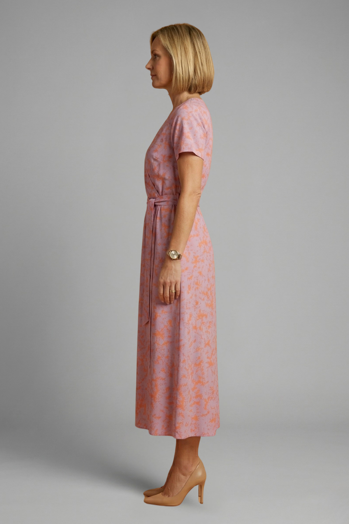 Women’s Midi Dress with Wrap Front and Tie Waist