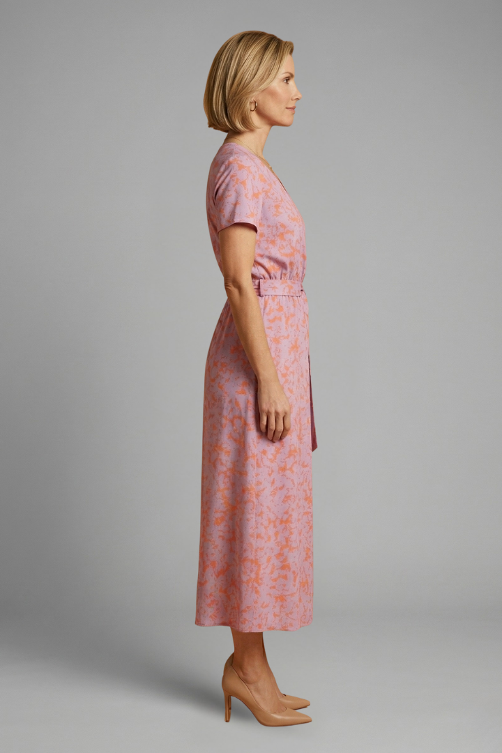 Women’s Midi Dress with Wrap Front and Tie Waist