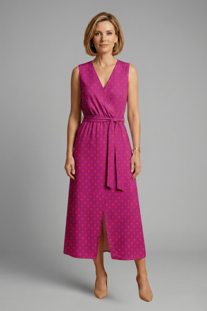 Women’s Midi Dress with Wrap Front and Tie Waist