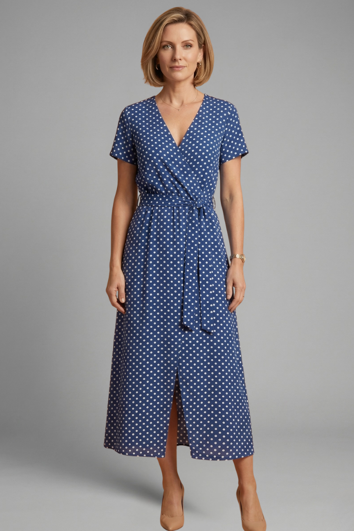 Women’s Midi Dress with Wrap Front and Tie Waist
