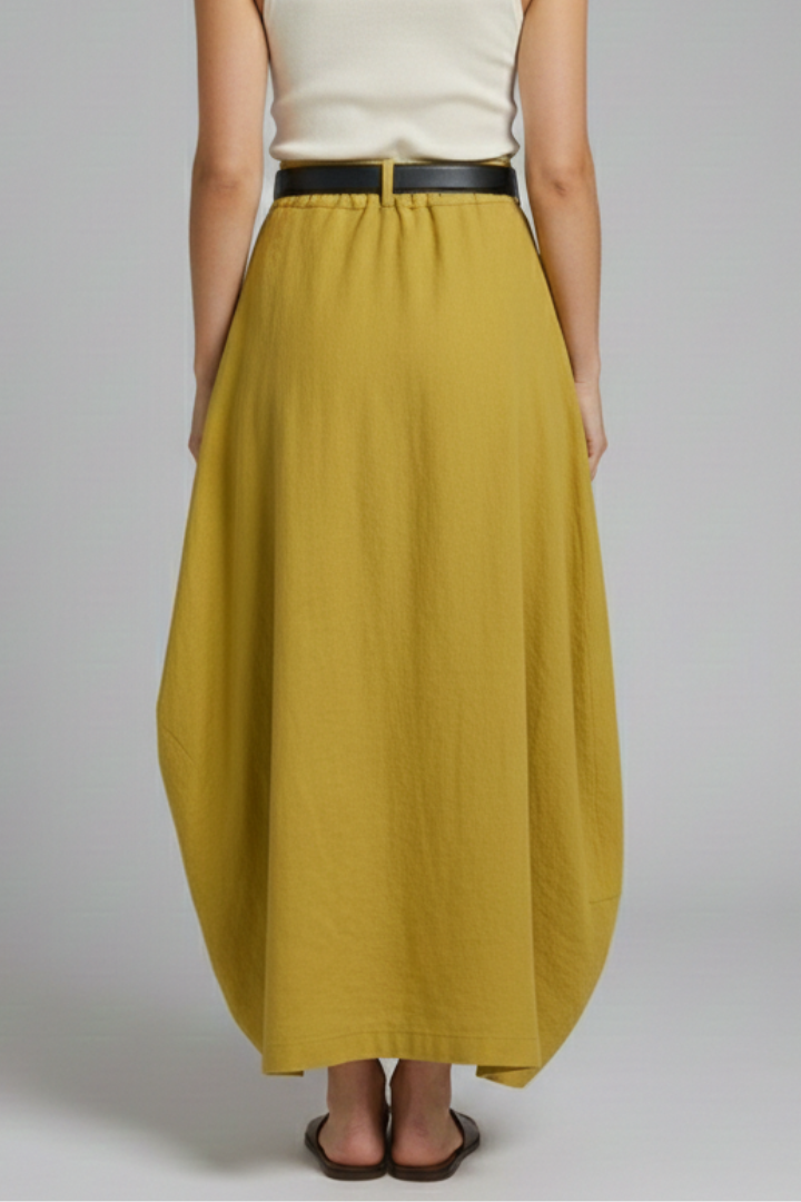 Women’s Midi Skirt with Belt and Draped Hem