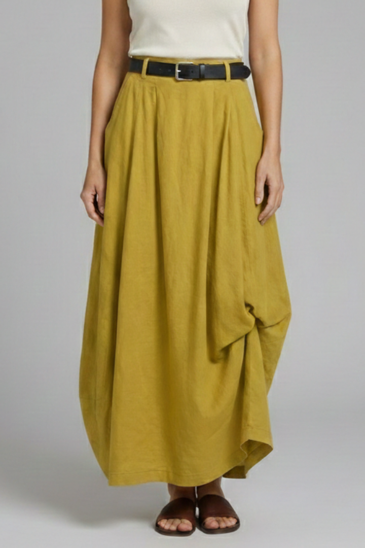 Women’s Midi Skirt with Belt and Draped Hem