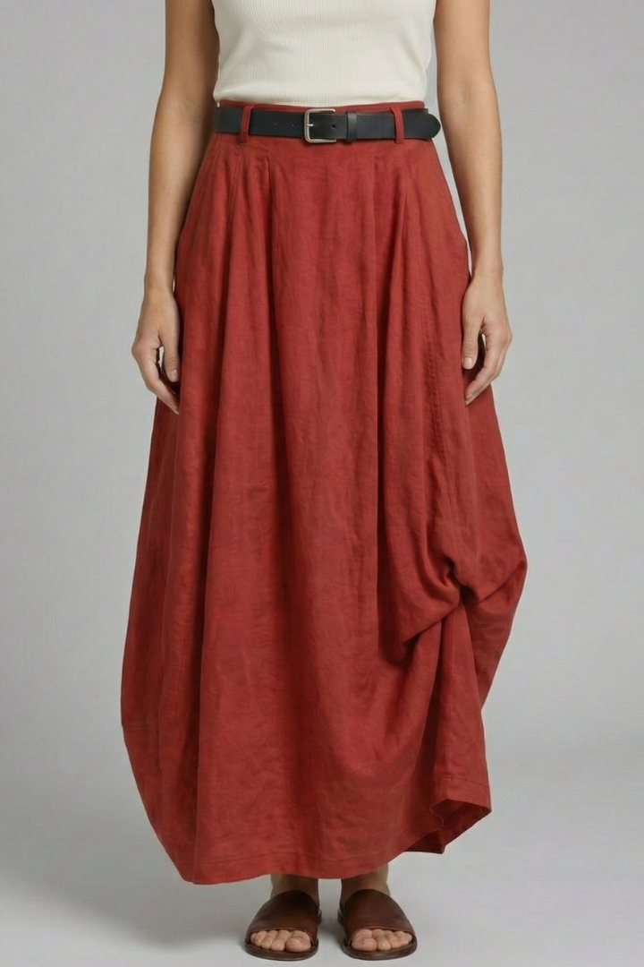 Women’s Midi Skirt with Belt and Draped Hem