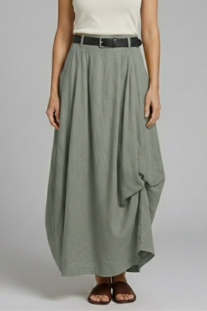 Women’s Midi Skirt with Belt and Draped Hem
