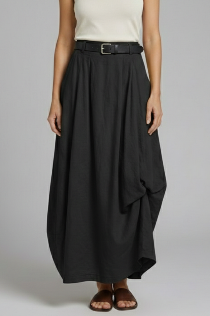 Women’s Midi Skirt with Belt and Draped Hem