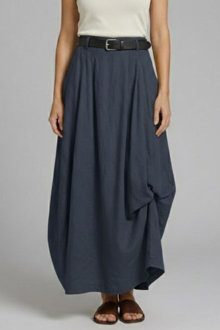 Women’s Midi Skirt with Belt and Draped Hem