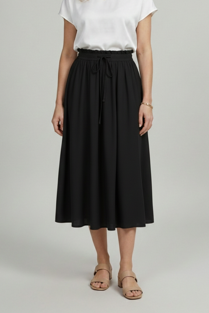 Women’s Midi Skirt with Elastic Waist and Drawstring