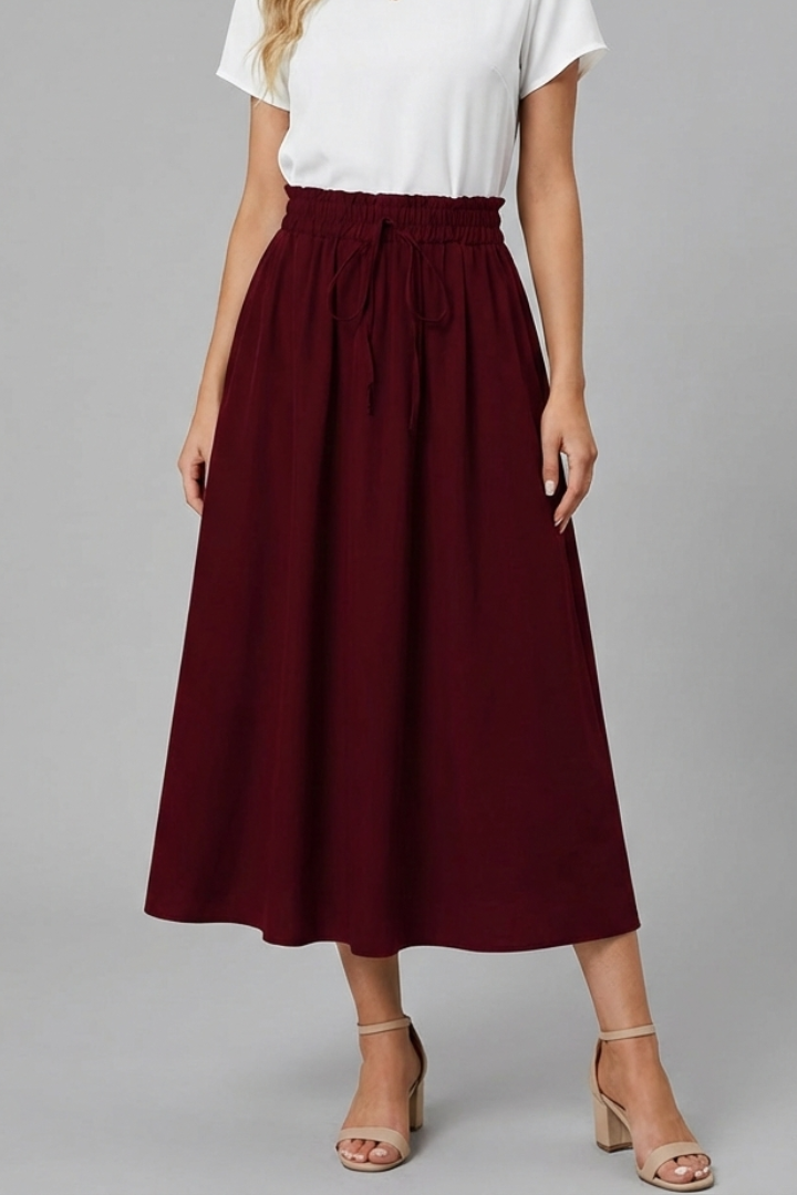 Women’s Midi Skirt with Elastic Waist and Drawstring