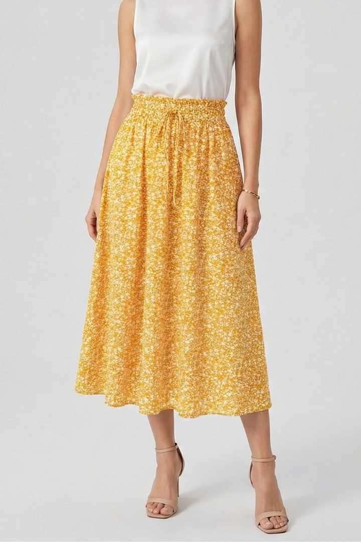 Women’s Midi Skirt with Elastic Waist and Drawstring