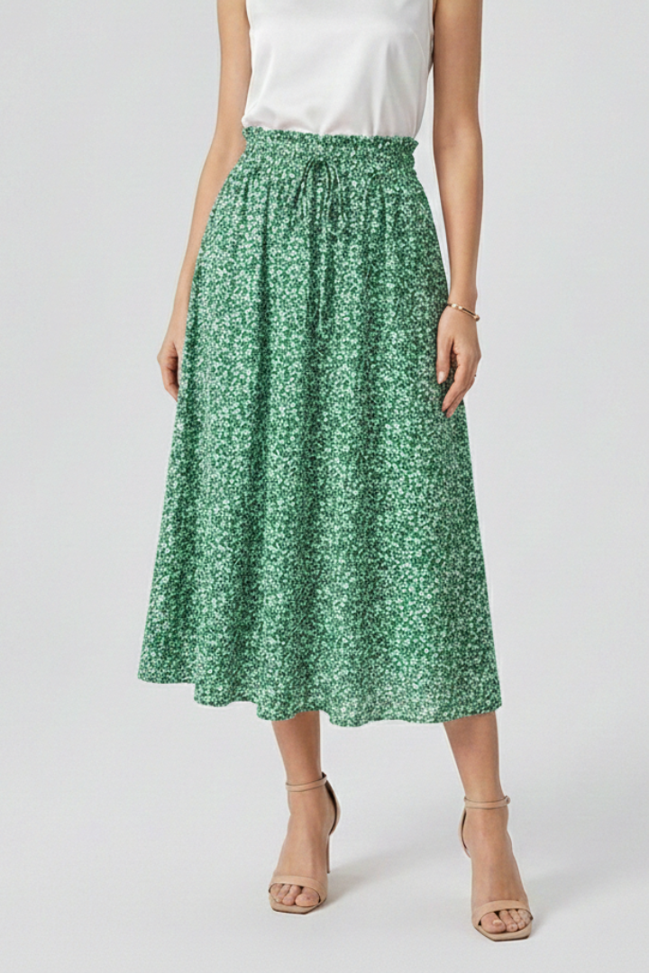 Women’s Midi Skirt with Elastic Waist and Drawstring