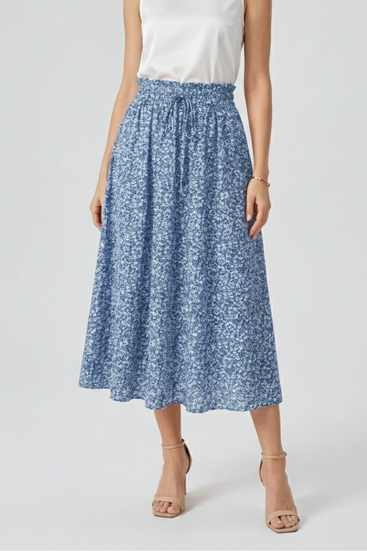 Women’s Midi Skirt with Elastic Waist and Drawstring