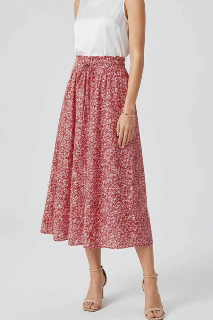 Women’s Midi Skirt with Elastic Waist and Drawstring