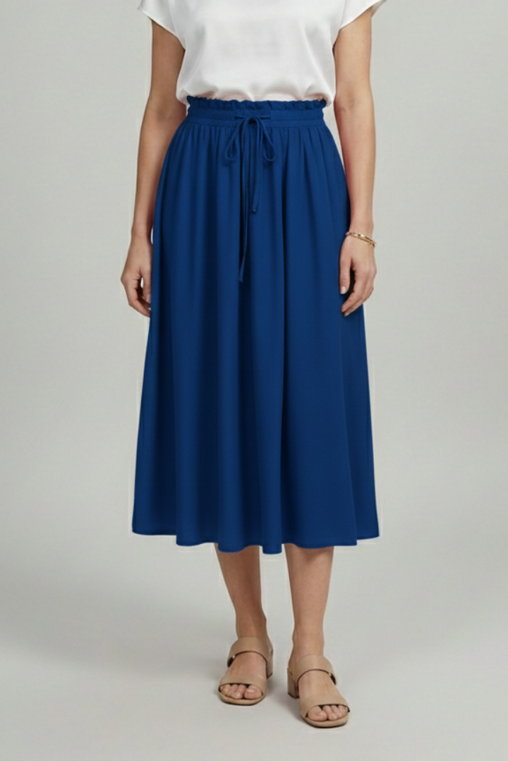 Women’s Midi Skirt with Elastic Waist and Drawstring