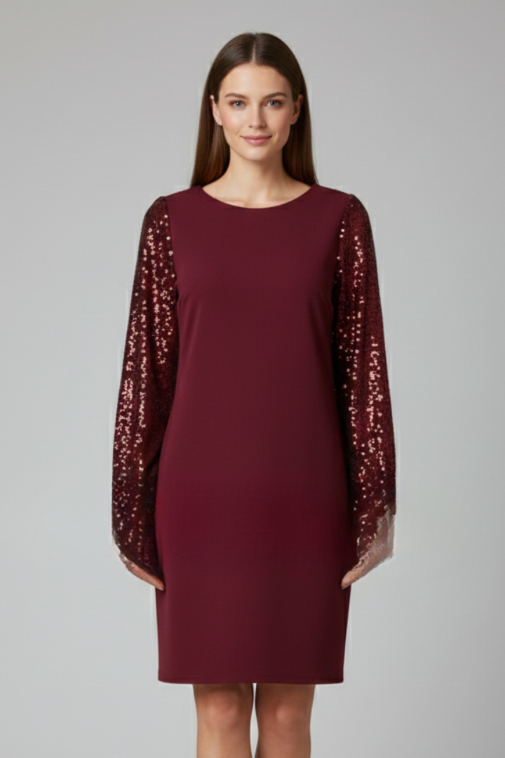 Women’s Mini Dress with Round Neckline and Long Sleeves