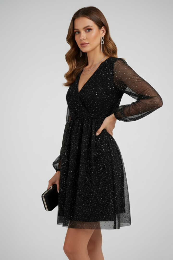 Women’s Mini Dress with Surplice Neck and Balloon Sleeves