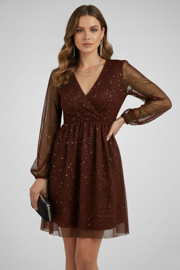 Women’s Mini Dress with Surplice Neck and Balloon Sleeves