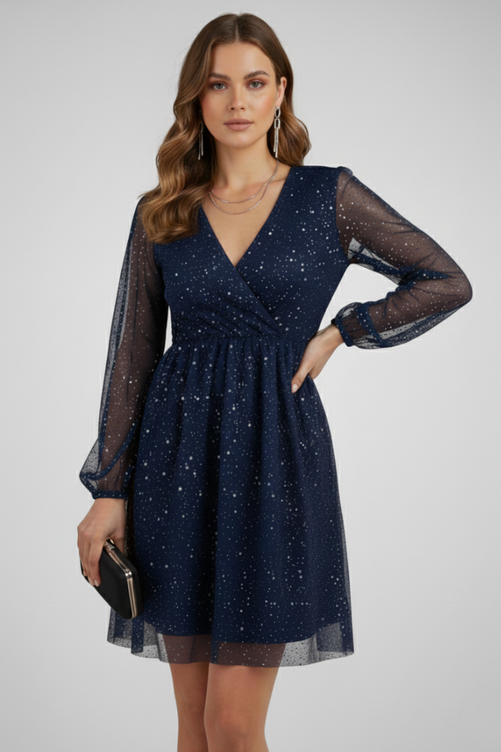 Women’s Mini Dress with Surplice Neck and Balloon Sleeves