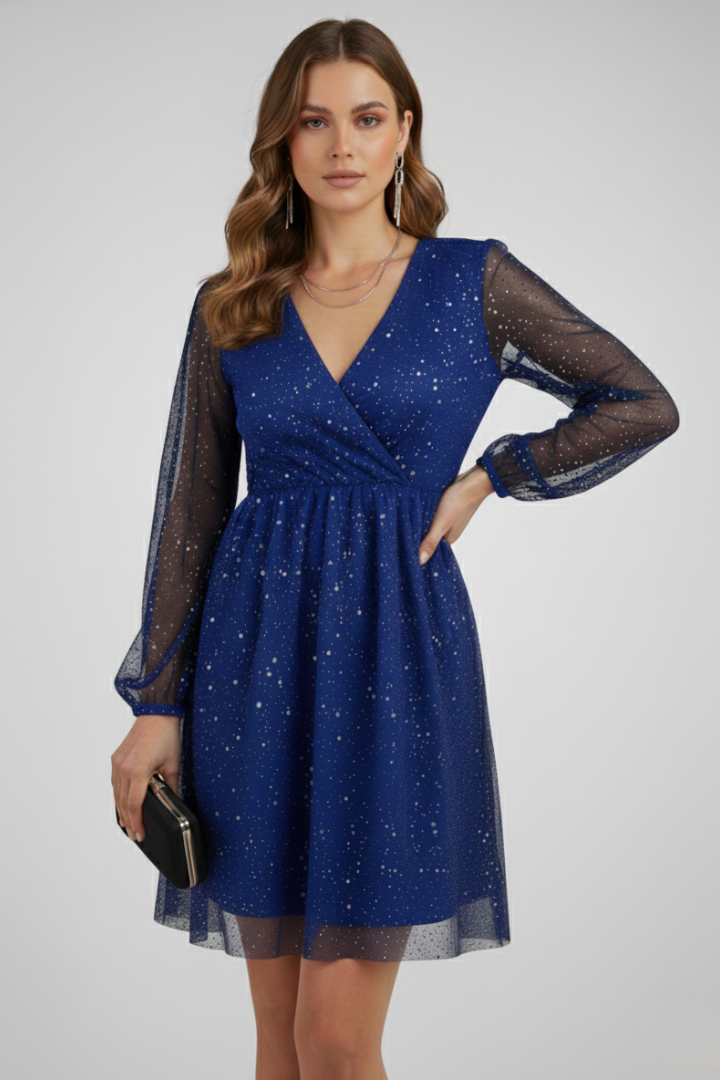 Women’s Mini Dress with Surplice Neck and Balloon Sleeves