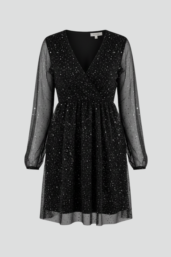 Women’s Mini Dress with Surplice Neck and Balloon Sleeves
