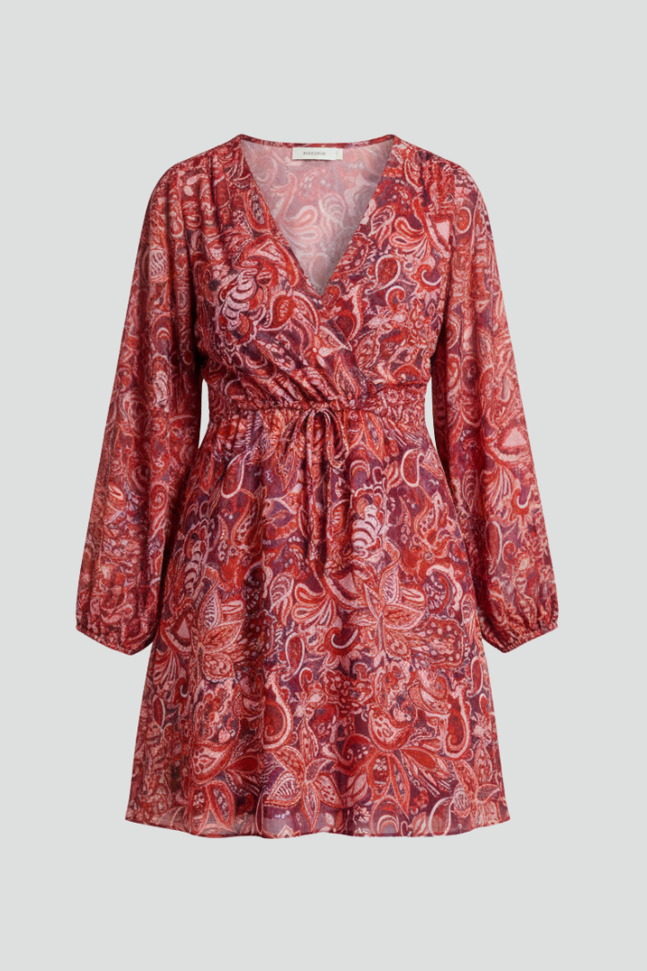 Women’s Mini Dress with V Neckline and Long Sleeves