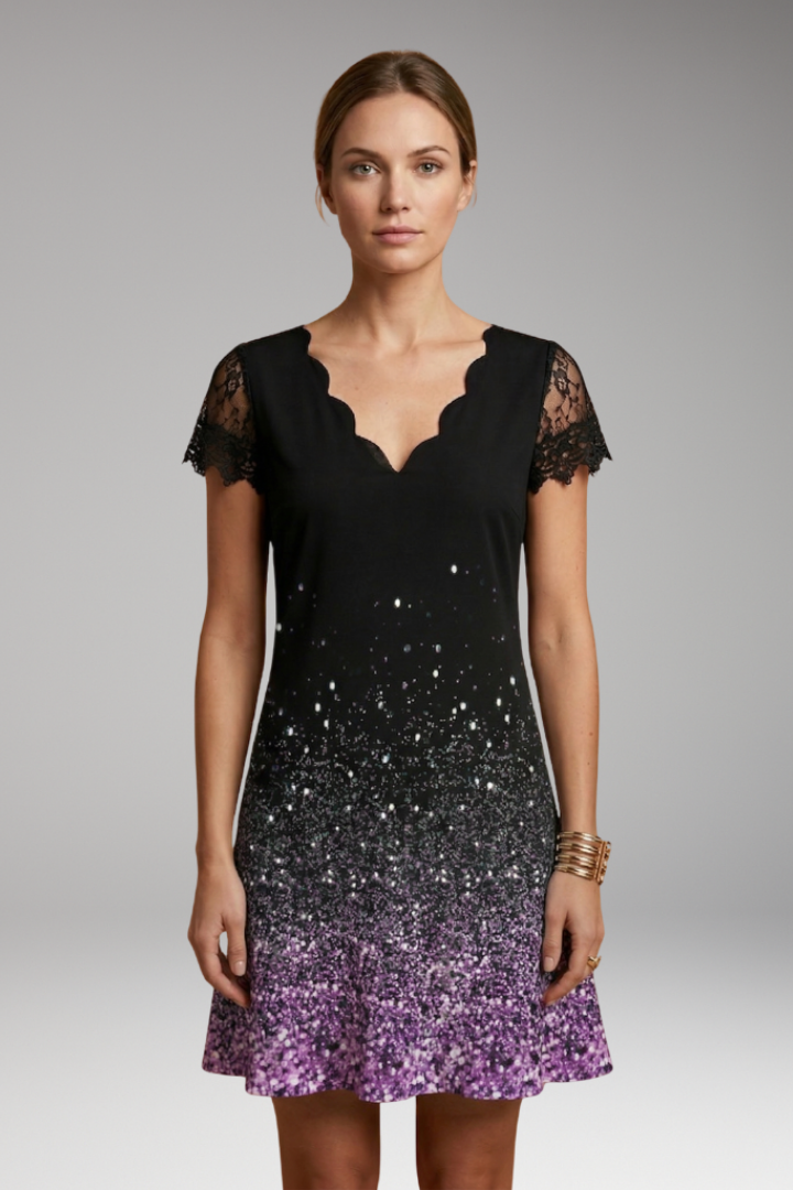 Women’s Mini Dress with V Neckline and Short Sleeves