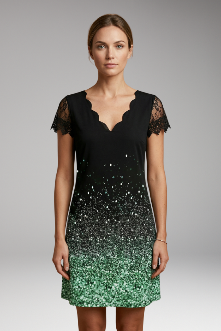 Women’s Mini Dress with V Neckline and Short Sleeves