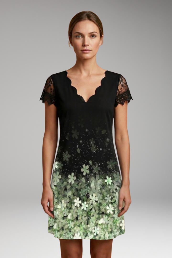 Women’s Mini Dress with V Neckline and Short Sleeves